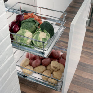 Pull-out vegetable baskets with runners, for 500 mm cabinet width