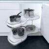 Twin corner pull-out shelving unit with railing, for 900 mm cabinet width