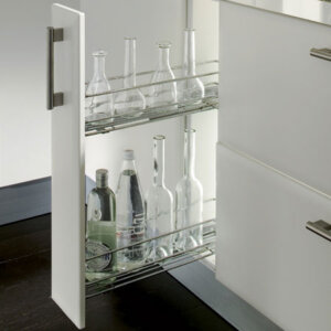2 tier pull-out storage unit, side fixing only, for 150 mm cabinet width