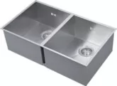 • For min. 900 mm base unit • Overall size 740 x 430 mm • Bowl size 340 x 400 mm, depth 220 mm • Cut out size 710 x 400 mm (Radius corner sinks require R15 cut out to corners) • Ø 110 mm waste size • Basket strainer waste • Available with either sharp square or pencil radius corners • Polished stainless steel • Fixings and waste kit included - waste kit includes overflow pipe and waste pipe - plumbing kit not included • Taps are not included with the sink